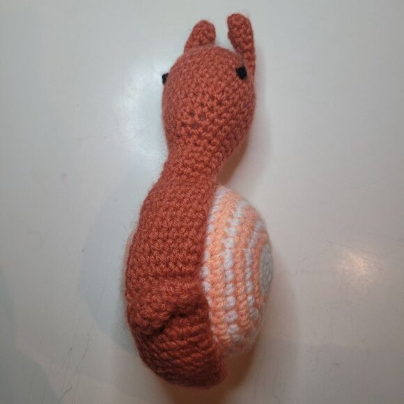 Handmade Snail Peach White Swirl Crochet Stuffed Plush Bug Animal Toy - Picture 3 of 10
